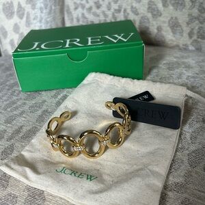 NEW J.Crew Gold Cuff Bracelet with Crystal Rhinestone accent Tag~Bag&Box